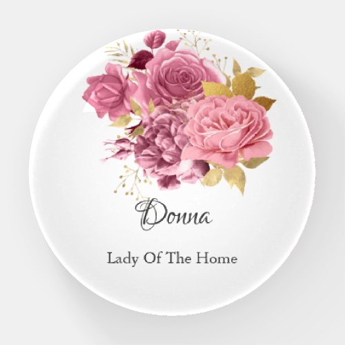 Donna NAME MEANING Pink Rose Gold Flowers  Paperweight