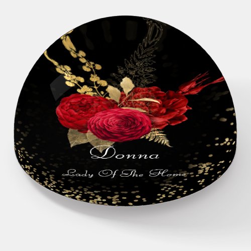 Donna NAME MEANING Red Black Gold Confetti Flowers Paperweight