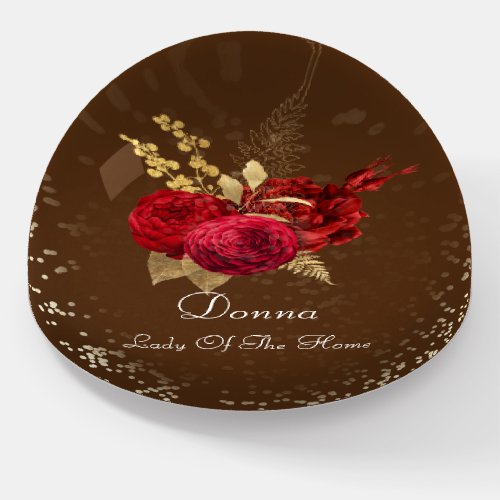 Donna NAME MEANING Red Brown Gold Confetti Flowers Paperweight