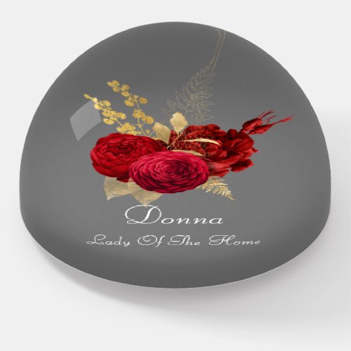 Donna NAME MEANING Red Gray Gold Flowers   Paperweight