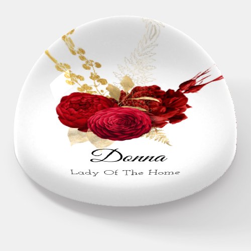 Donna NAME MEANING Red White Gold Flower  Paperweight