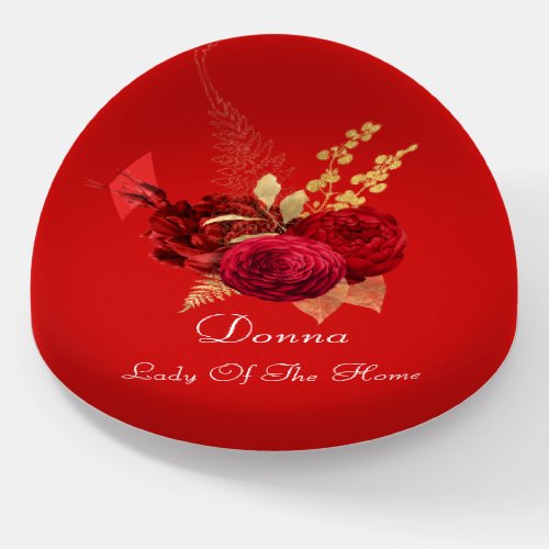 Donna NAME MEANING Red Wine Gold Confetti Flower  Paperweight