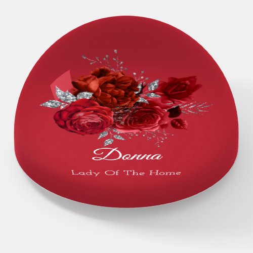 Donna NAME MEANING Red Wine Silver Flower   Paperweight