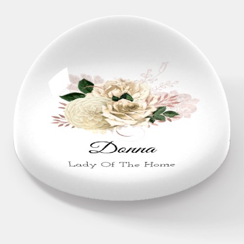 Donna NAME MEANING Rose White Ivory Flower   Paperweight