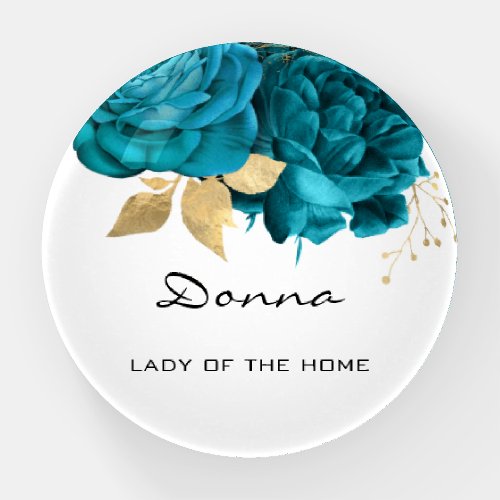 Donna NAME MEANING Teal Gold Roses Flowers Paperweight