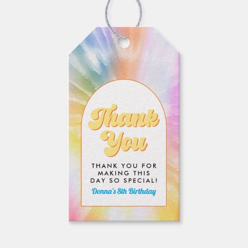 DONNA Retro Font Tie Dye Pool Party Birthday Gift Tags