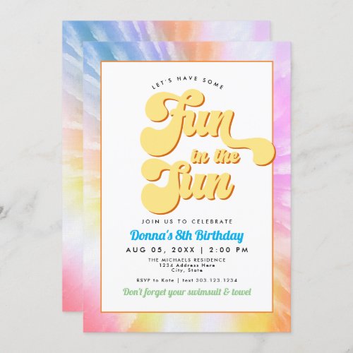 DONNA Retro Font Tie Dye Pool Party Birthday Invitation