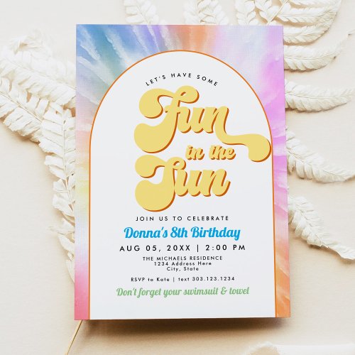 DONNA Retro Font Tie Dye Pool Party Birthday Invitation