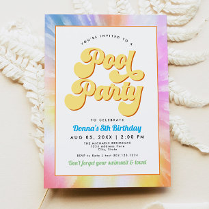DONNA Retro Font Tie Dye Pool Party Birthday Invitation
