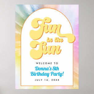 DONNA Retro Font Tie Dye Pool Party Birthday Poster