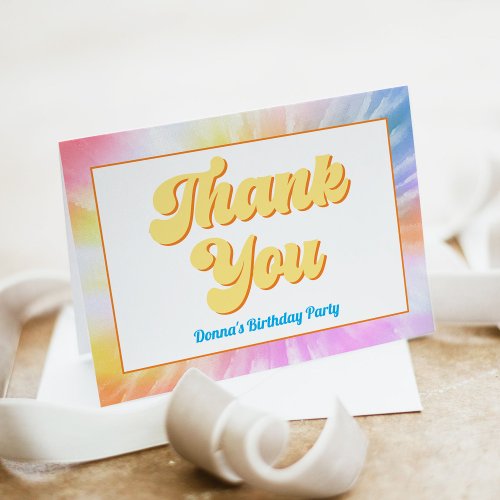 DONNA Retro Font Tie Dye Pool Party Birthday Thank You Card