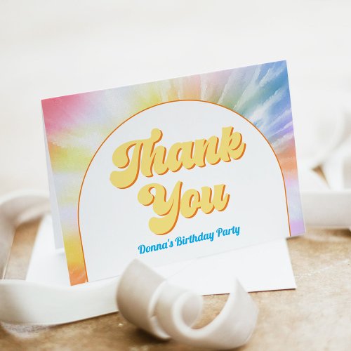 DONNA Retro Font Tie Dye Pool Party Birthday Thank You Card