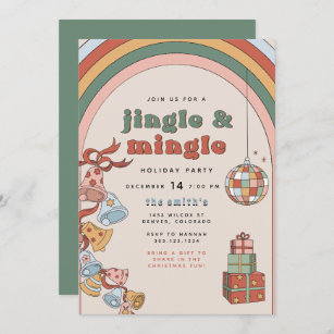 DONNA Retro Rainbow Jingle Mingle Christmas Party Invitation