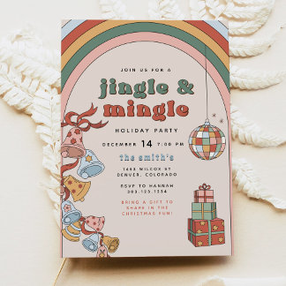 DONNA Retro Rainbow Jingle Mingle Christmas Party Invitation