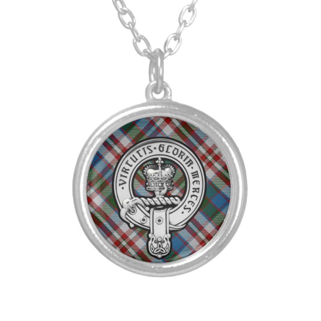 Donnachaidh (Robertson) Dress Hunting tartan Crest Silver Plated Necklace (Front)