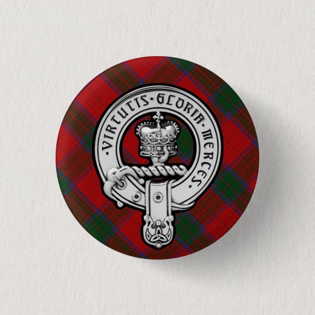 Donnachaidh (Robertson) Red tartan Crest Badge Button (Front)