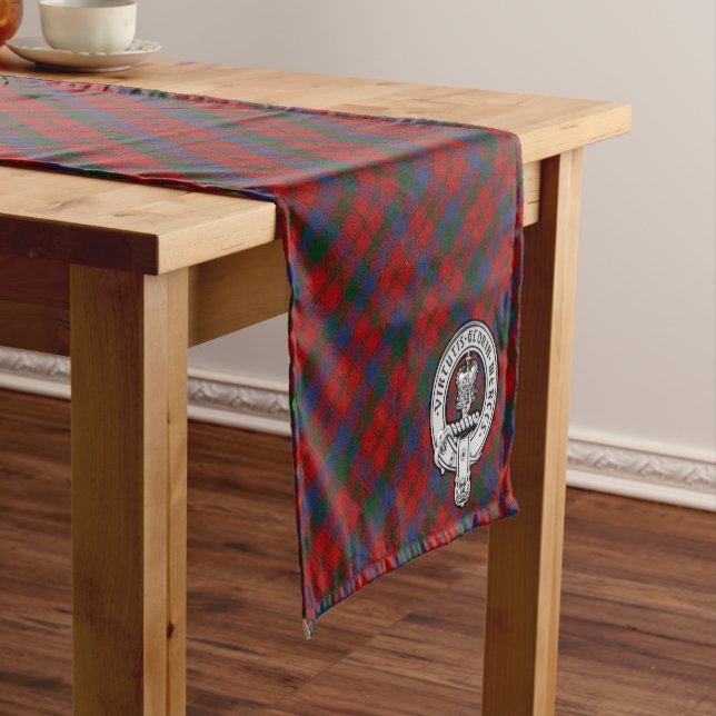 Donnachaidh (Robertson) Red tartan Crest Short Table Runner (In Situ)