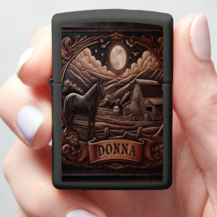 Donna's Nighttime Farm Scene With Horse Zippo Lighter
