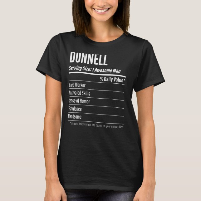 Donnell Serving Size Nutrition Label Calories T-Shirt (Front)