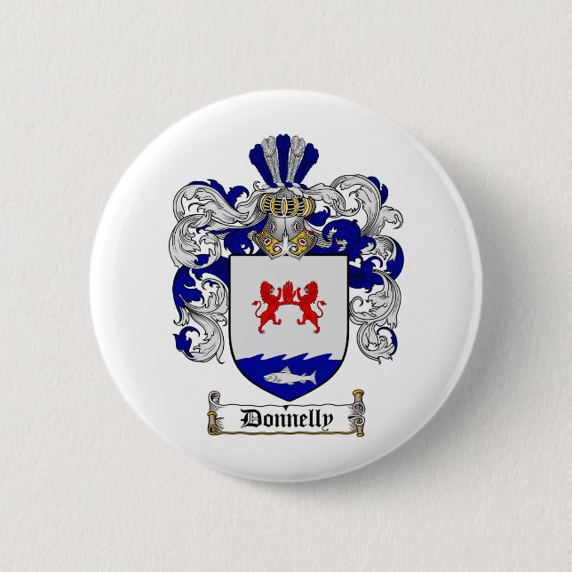 DONNELLY FAMILY CREST -  DONNELLY COAT OF ARMS PINBACK BUTTON (Front)