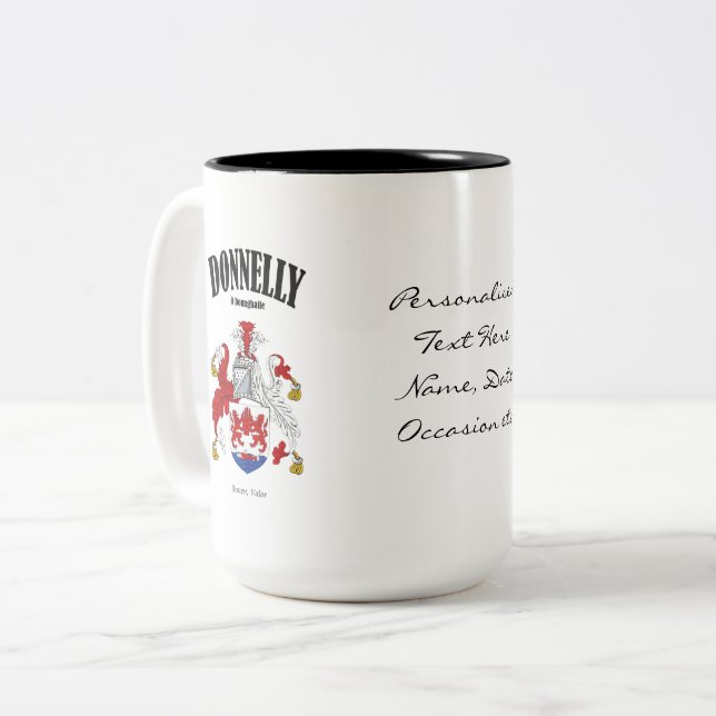 Donnelly Family Crest, Translation & Meaning Two-Tone Coffee Mug (Front Left)