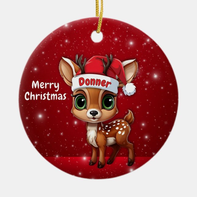 Donner Baby Deer, Fawn, Doe, Reindeer🦌 🎄 Ceramic Ornament (Front)