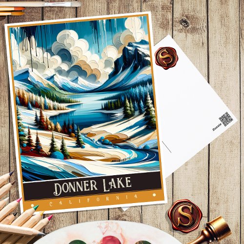 Donner Lake California  Vintage Painting Postcard