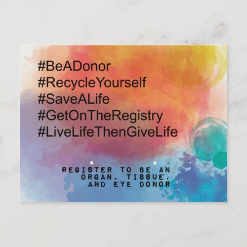 Donor Awareness transplant organ donation Postcard