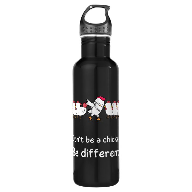 Don't be a chicken, be different! stainless steel water bottle (Front)