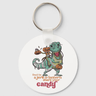 Don't Be A Jerk Funny T Rex Pumpkin Halloween Puns Keychain