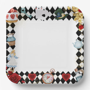 "Don't Be Late" Alice in ONEderland First Birthday Paper Plates