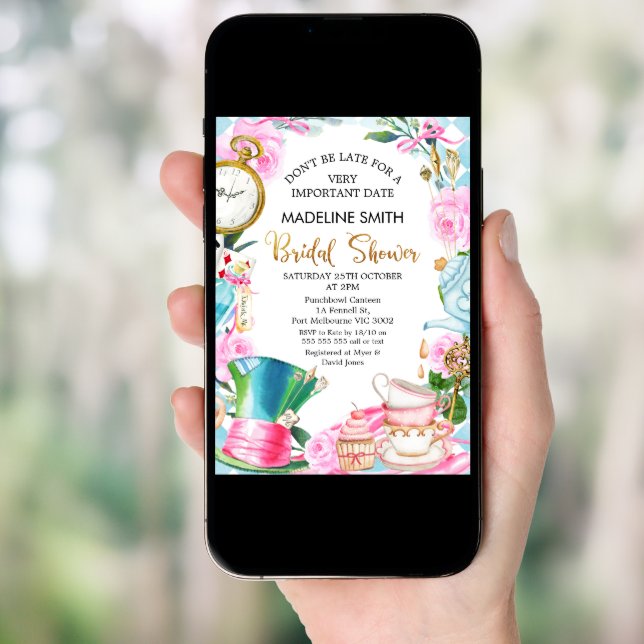 Don't be Late Alice in Wonderland Bridal Shower Invitation (Front Digital)