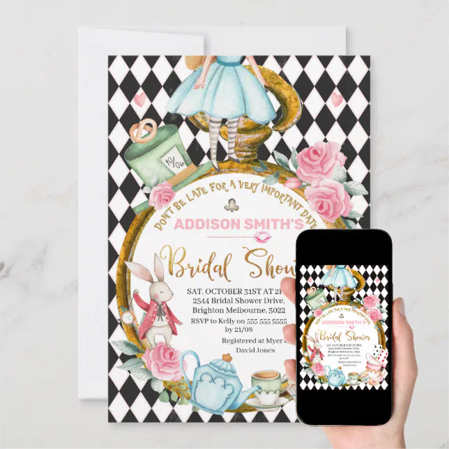 Don't Be Late Alice In Wonderland Bridal Shower Invitation | Zazzle