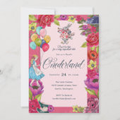 Don't Be Late Vintage Alice In Onederland Floral Invitation (Front)