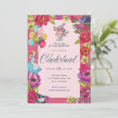Don't Be Late Vintage Alice In Onederland Floral Invitation (Standing Front)