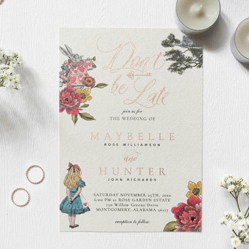 Dont Be Late Vintage Alice In Wonderland Wedding Foil Invitation
