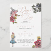 Don't Be Late Vintage Alice In Wonderland Wedding Foil Invitation (Front)