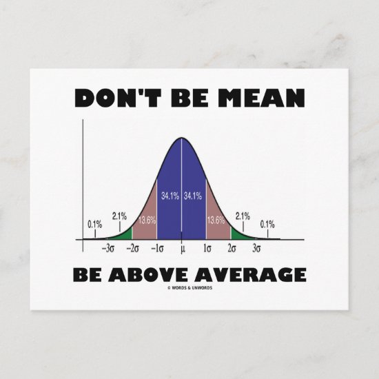 Don't Be Mean Be Above Average (Statistics Humor) Postcard
