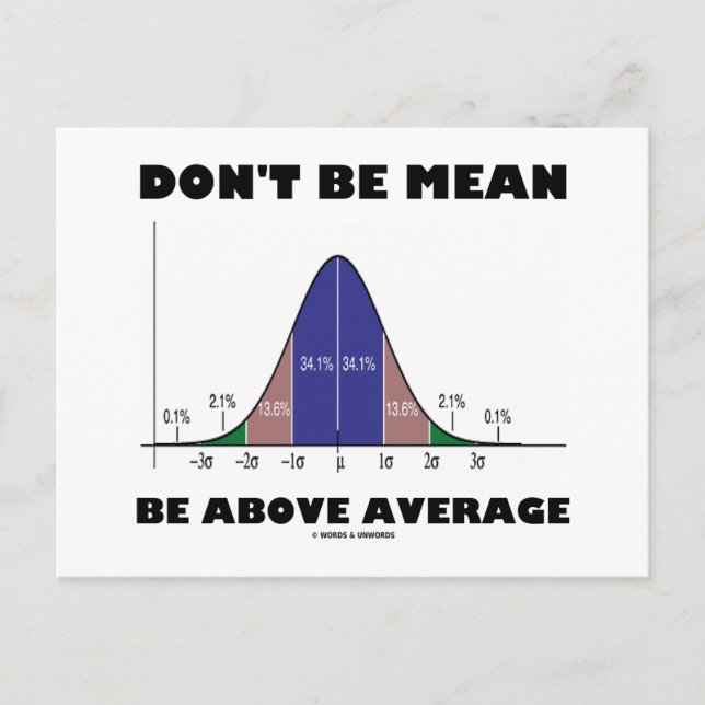 Don't Be Mean Be Above Average (Statistics Humor) Postcard (Front)