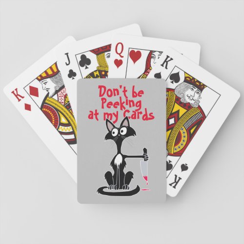 Dont be peeking at my cards cartoon cat knife