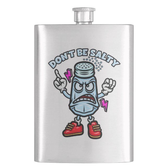 Don't Be Salty, Funny Illustration Flask (Front)