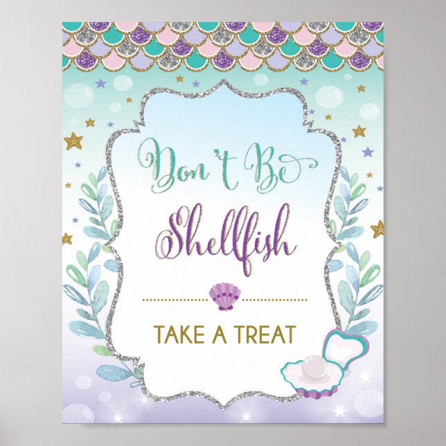 Don't Be Shellfish Mermaid Favor Sign Take a Treat (Front)