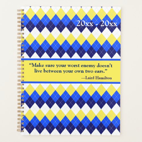 Dont Be Your Own Worst Enemy Yellow Blue Argyle Planner