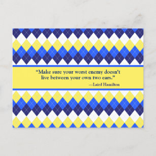 Don't Be Your Own Worst Enemy Yellow, Blue Argyle Postcard