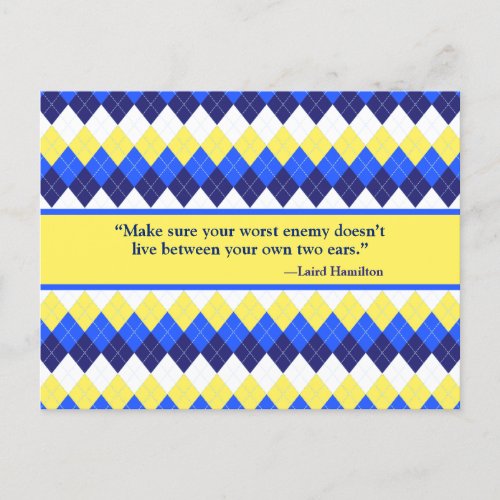 Dont Be Your Own Worst Enemy Yellow Blue Argyle Postcard
