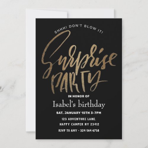 Dont Blow It Gold Glitter Surprise Birthday Party Invitation