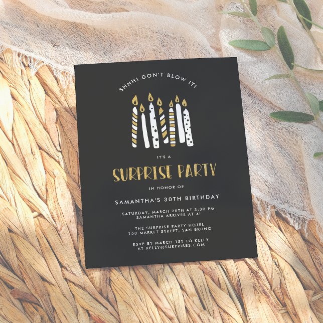 Don't Blow It Gold Glitter Surprise Birthday Party Invitation Postcard (Creator Uploaded)