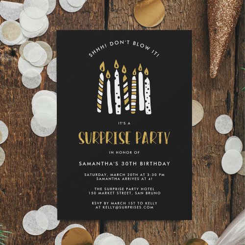 Dont Blow It Gold Glitter Surprise Birthday Party Invitation Postcard