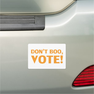 "Don't boo, vote" Halloween white orange Car Magnet