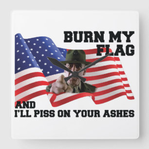 Don't burn my flag square wall clock